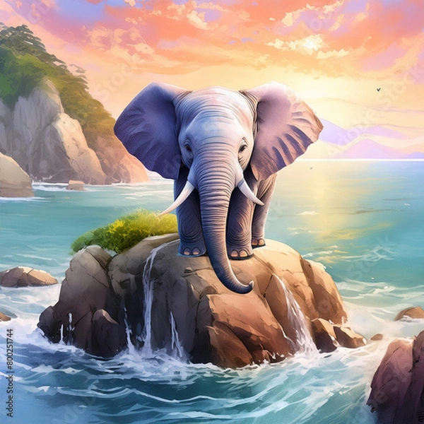 Obraz 바위 위에 올라칸 코끼리