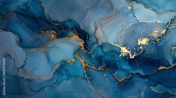 Fototapeta Swirling Blue and Gold Marble Ink Abstract Elegance