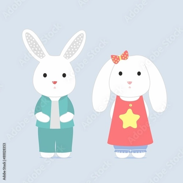 Fototapeta The shy bunnys, vector card