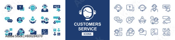 Fototapeta online support assistance icon vector set virtual customer service agent helping technical solution client care signs illustration