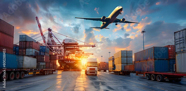 Fototapeta Container Truck Import Export: A Dynamic Impression of Global Trade