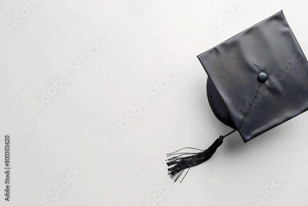 Fototapeta Top view of graduation cap on white background with copy space