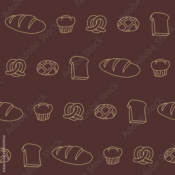 Obraz Outline Collection Bakery Bread baked Seamless Pattern Vector illustration Design