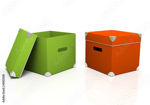 Fototapeta Green and red boxes isolated on background