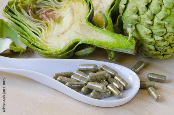 Obraz Artichoke leaf extract capsules.