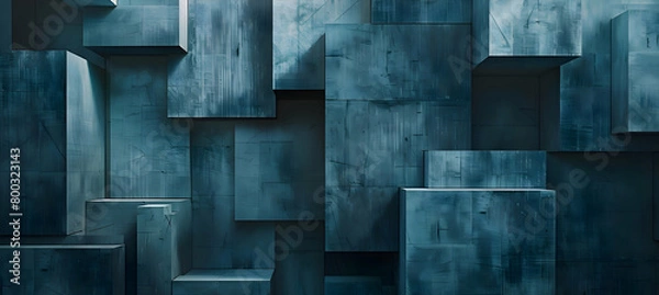Obraz High-definition image of a structured composition of layered rectangles, alternating between slate gray and ocean blue, giving the impression of depth and dimensionality