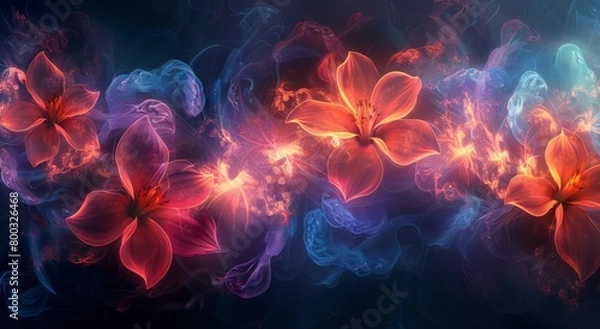 Obraz 3 d rendering of colorful fractal flowers background