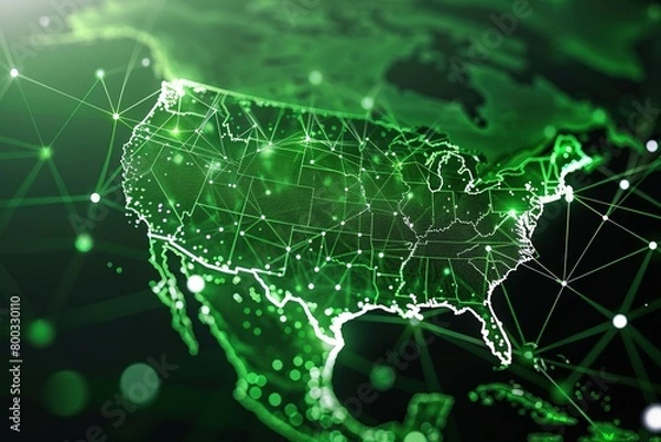 Obraz Global Connectivity: Digital Map of America,Interconnected Americas: Digital Network Map