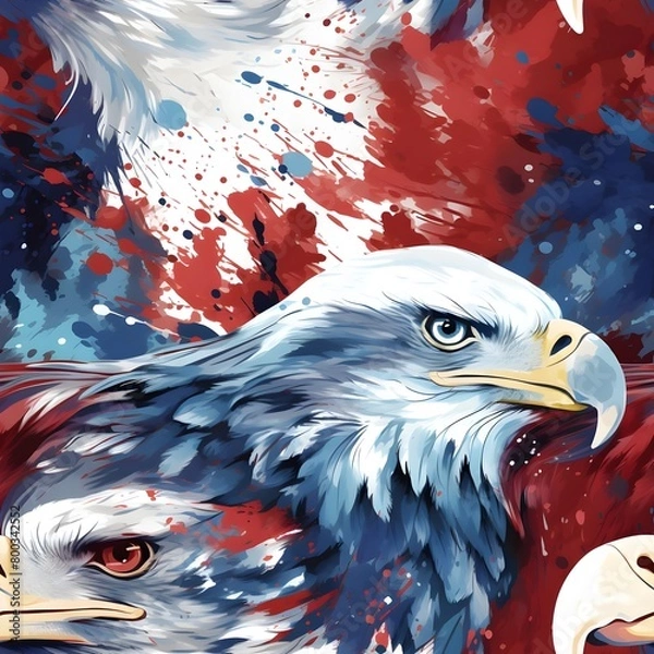 Fototapeta Seamless pattern eagle head american icon,logo, design,template. The national symbol of the USA.American eagle day on june 20. Independence day, July 4th.	
