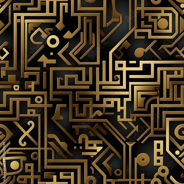 Fototapeta intricate golden egyptian abstract geometric pattern. Seamless pattern	