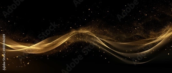 Fototapeta Glittering gold dust and particles wave on a black background, creating a luxurious and futuristic atmosphere,