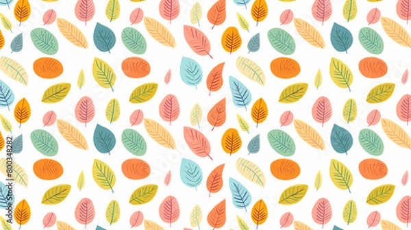 Fototapeta A pattern of colorful autumn leaves on a white background.
