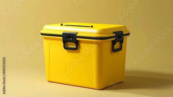 Obraz Yellow plastic tool box on yellow background, Generative AI illustrations.