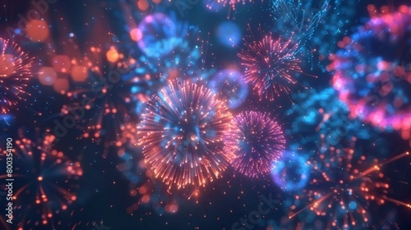 Fototapeta festive fireworks explosions on dark background generative ai