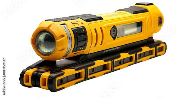 Fototapeta A vibrant yellow and black flashlight shining brightly on a white background on transparent background