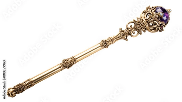 Obraz A stunning wand crafted from ornate gold and shimmering amethyst purple glass on transparent background