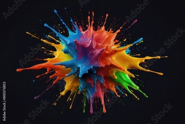Fototapeta Rainbow color paint splash background.  Exploding liquid paint copyspace. Colorful wet paint splashes
