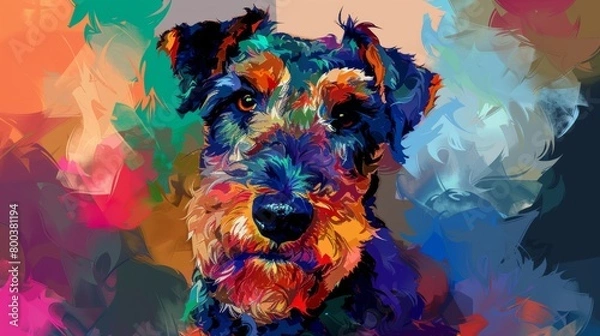 Fototapeta This artwork features an Airedale Terrier with a vivid explosion of colors in the background, emphasizing the pet's lively spirit