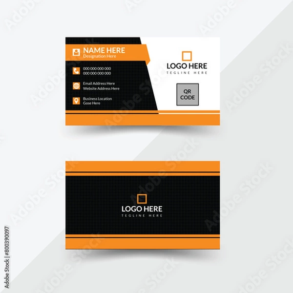 Fototapeta Yellow, white and black color double-sided creative elegant business card design and editable vector template