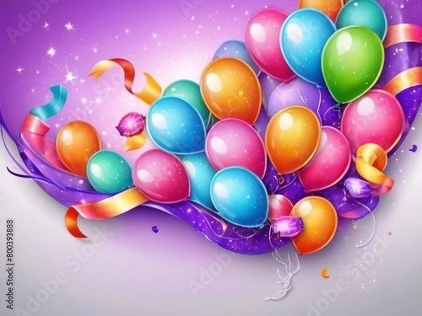 Fototapeta Colorful festive holiday balloons on a colorful background. Holiday Birthday card template banner background design
