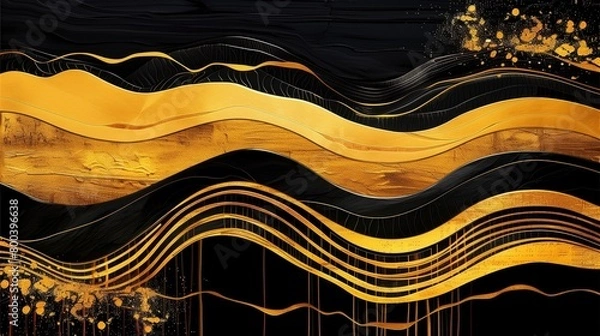 Fototapeta Background. Craft a luxurious prompt featuring an abstract template of gold and black stripes complemented by golden accents