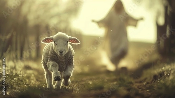 Fototapeta Jesus in search of the lost lamb, christian photo