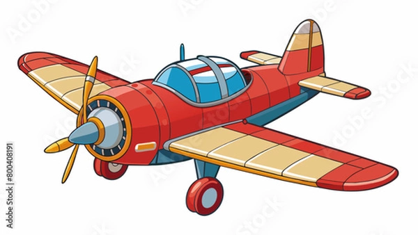Obraz The miniature airplane was constructed with precision featuring intricate engine details and a glossy paint job. Its wings were foldable allowing for. Cartoon Vector.
