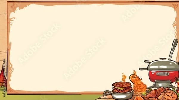 Obraz An inviting empty BBQ-themed design with a border showcasing delicious barbecue dishes and cookout elements