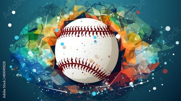 Fototapeta Vibrant abstract design of a baseball with polygonal facets against a colorful background symbolizing energy