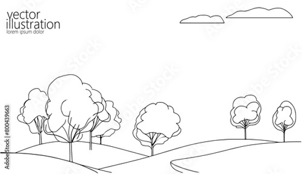 Obraz  Single continuous line art tree park alley. Outdoors garden landscape design one sketch outline drawing vector illustration