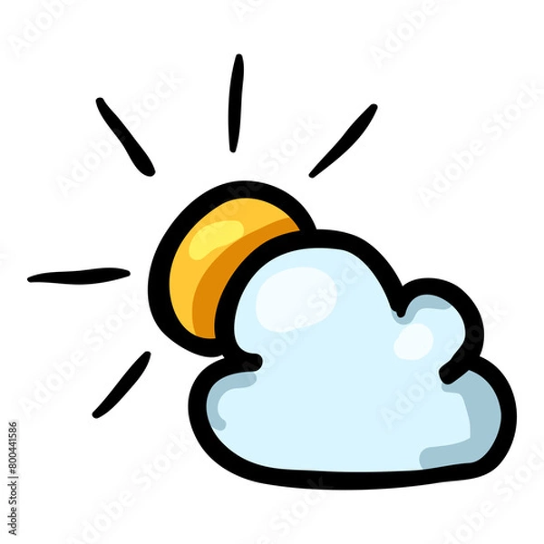 Fototapeta Sun and Cloud - Hand Drawn Doodle Icon