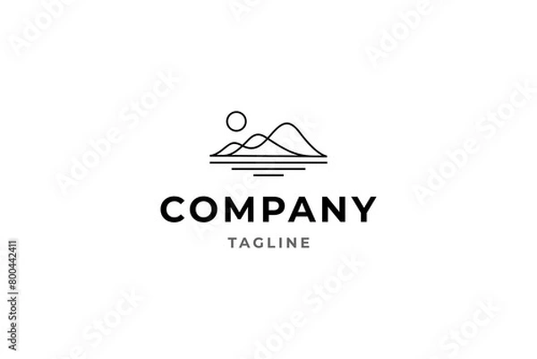 Fototapeta mountains hill logo with lake in simple linear design style