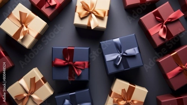 Fototapeta gift boxes with ribbon from top view.