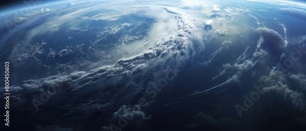 Fototapeta Realistic depiction of Earth from space with highlighted weather systems and cyclonic activity visible