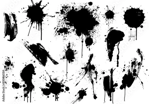 Fototapeta Set of vector brushes, brush stroke patterns. Grunge design elements for social networks. Rectangular text boxes or speech bubbles. Banners with messy disaster texture for stories and social media pos