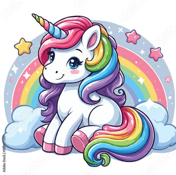 Obraz Cute unicorn vector cartoon illustration