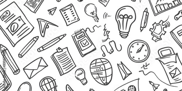 Fototapeta business icons in simple outline doodle design scattered on a full background