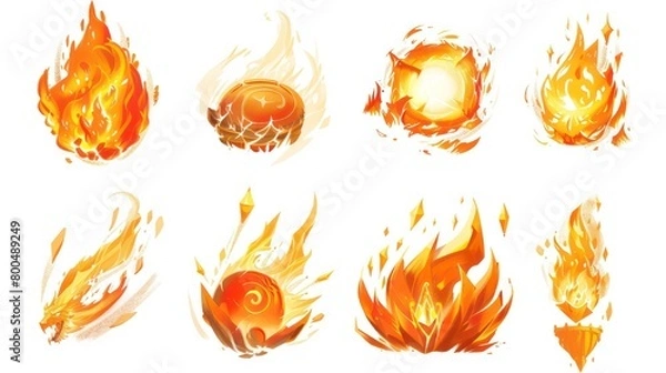 Fototapeta fire spell gaming icons isolated on a white background