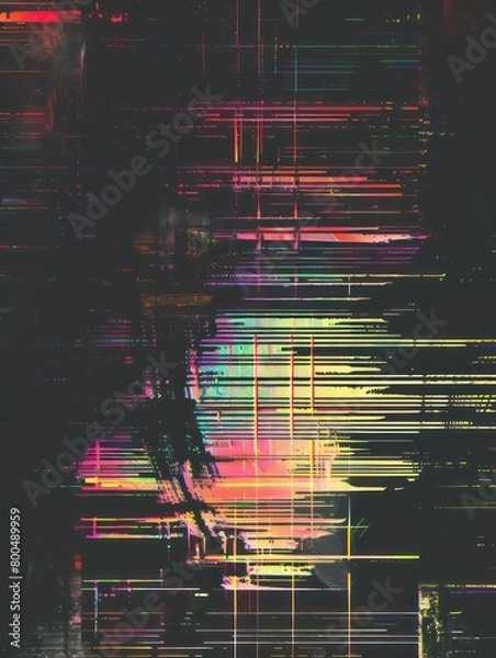 Fototapeta video noise glitch overlay with a black background