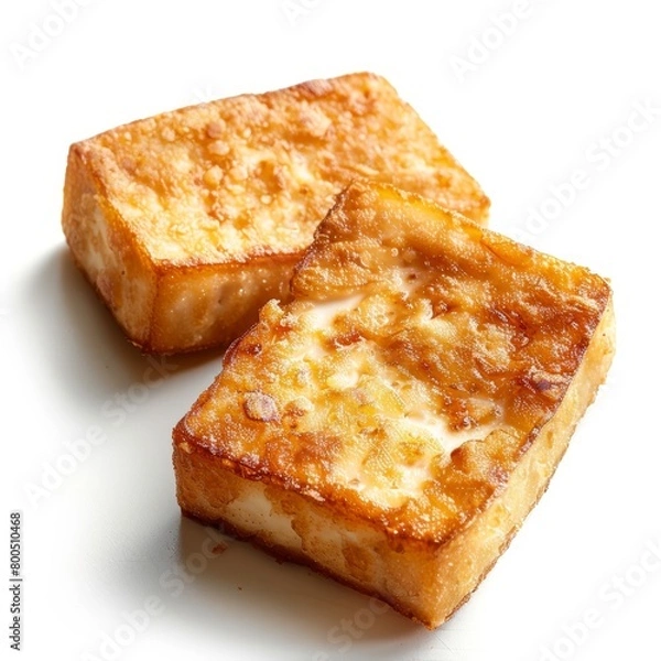 Fototapeta Studio shot of a crispy tofu serving, featuring crispy edges and a tender center, perfectly isolated for menu art