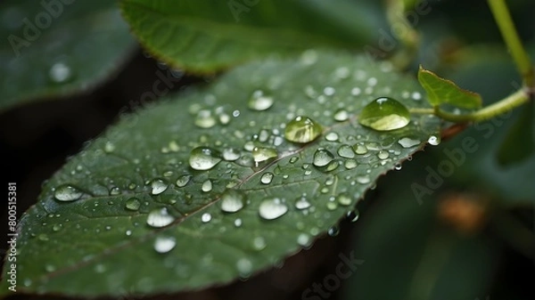 Obraz Water droplets on a leaf