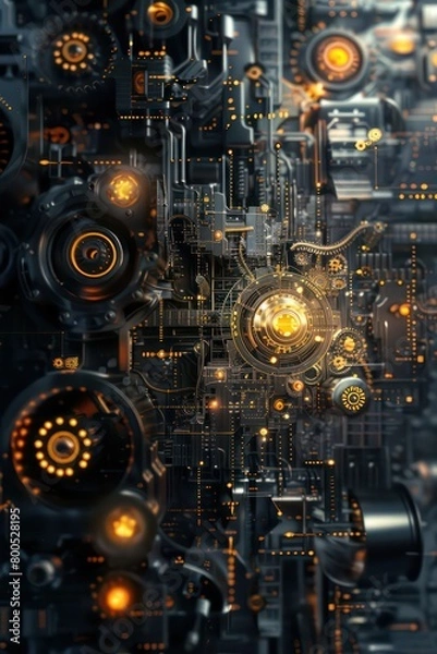 Fototapeta mechanic metallic gears background, realistic and detailed