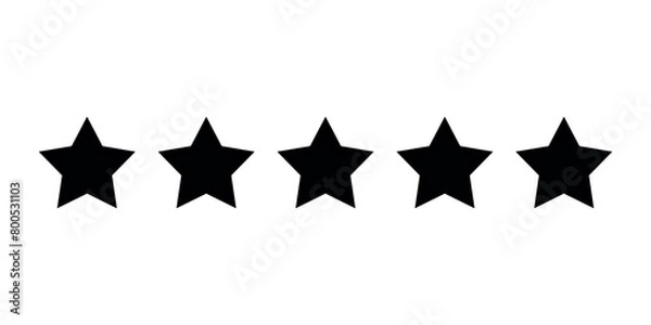 Fototapeta Five star rating, black silhouette of stars on a transparent background. Vector drawing of a five-pointed star.