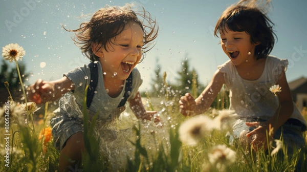 Fototapeta children playing in the field