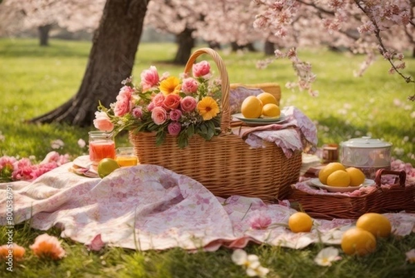 Fototapeta basket of apples and flowers