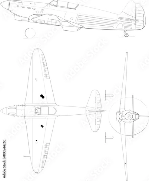 Obraz Yakovlev Yak-1 3-view-svg vector file.svg