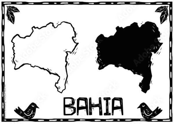 Fototapeta Bahia, Northeastern Brazilian state in silhouette. Woodcut style.
