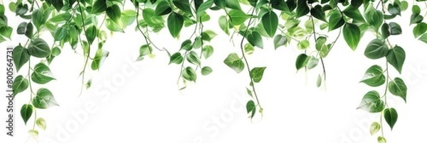 Fototapeta Illustration of a banner with green leaves hanging at the top of the image with a empty white background 