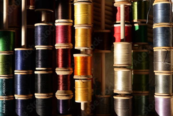 Obraz colorful spools of thread in a box