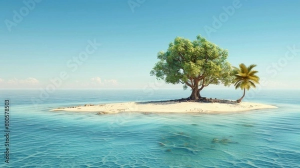 Fototapeta a small island with a tree and a beach